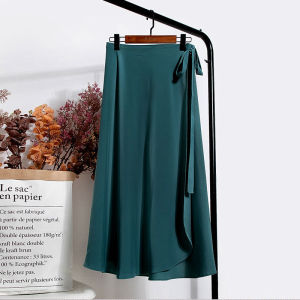 IELGY womens Korean version of solid color high waist chiffon beach A-line mid-length skirt