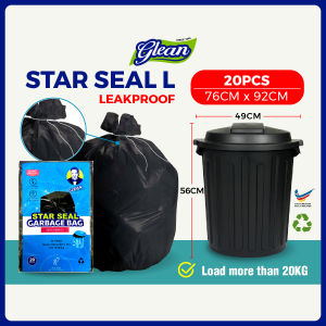 GLEAN STAR SEAL L size Leakproof High Quality Plastic Garbage Bag Daily Use Strong Embossed with String / Use For CNY Spring Cleaning Restaurants Outdoor Manufacturing Medical / Large Capacity dustbin rubbish bag / Durable Easy to Use - Beg Sampah 垃圾袋