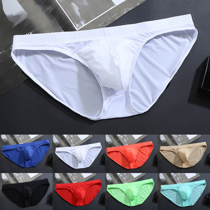 Men Seamless Briefs U Convex Pouch Underwear Low-waist Ice Silk