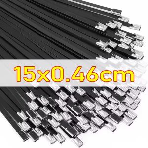 50Pcs Stainless Steel Cable Ties Metal Self-locking Fastening Straps Black Heavy Duty Cable Wire Tie Exhaust Wrap Rings