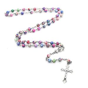 6mm Round Ceramic Beads Rosary Necklace for Cross Pendant Catholic Necklaces Religious Women Charm Gifts