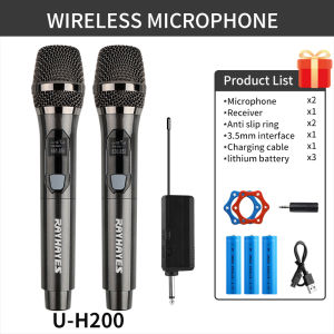 RAYHAYES Wireless Microphone Rechargeable System Dual Handheld UHF with Receiver Singing Karaoke