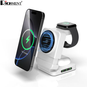 RICHMENT 3-in-1 Foldable Magnetic Wireless Charging Station  Fast Charge for iPhone Samsung Phones & Watches AirPods & All Qi-Enabled Devices Black/White Perfect Gift for Birthday & Christmas