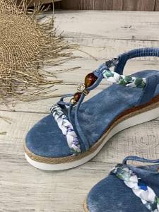 Bohemian Style WomenS 2025 Summer New Blue Woven Beaded Round-Toe Comfortable Wedge Fish Mouth Sandals