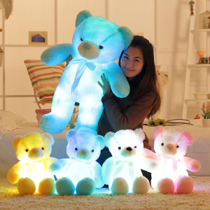 30/50cm/80cm Kawaii Big Colorful Glowing Teddy Bear Luminous Plush Toys Animals Light Up Led Teddy Bear Doll Christmas Gift for Kids Pillow for Girls 7 To 12 Years Old