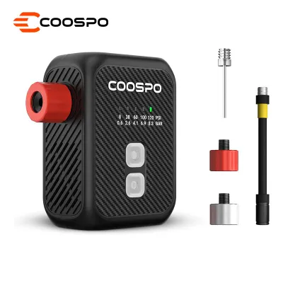 CooSpo Mini Electric Bike Pump Max 120 PSI Multiple Presets Available Auto Shut-Off Air Pump with Presta/Schrader Valves for All Bicycles Ball Car Accessories