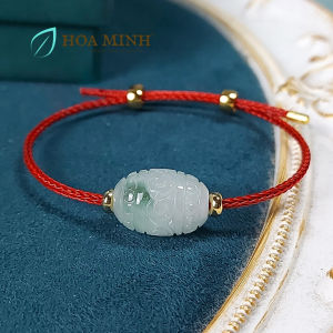 Vòng dây cáp phối lu thống Cẩm Thạch hoa bay chạm khắc vân mây size 12x17mm tuyệt đẹp phong thủy may mắn | Hoa Minh Gem