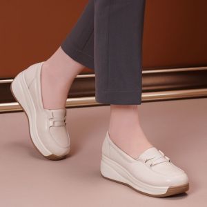 Genuine Leather Soft Bottom Comfortable Lazy Shoes New Non-slip Casual Soft Leather Shoes Wedges Sneakers