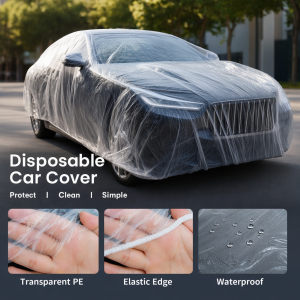 Clear Car Cover Waterproof Dustproof PE Film Elastic Band SUV Jeep Hatchback Rain Shield