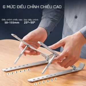 Giá Đỡ Laptop Nhôm Gấp Gọn 6 Cấp Độ – Điều Chỉnh 50-155mm Chống Trượt Tản Nhiệt Nhẹ Mang Theo