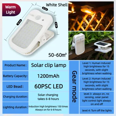 Shipping from Malaysia solar light outdoor 60 LEDs Garden Clip Motion Sensor LED Light Sunlight Waterproof Patio Outdoor Solar Light Country House Solar Light 0 Electricity Solar clip light 太阳能灯户外灯