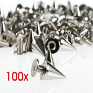 100set Spike Stude Nikel Kuat Mengkilap 7x10mm Spike Punk Lancip Termasuk Baut