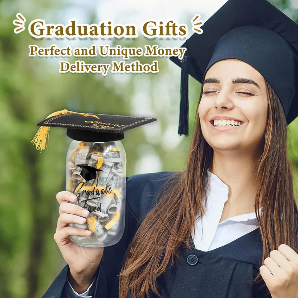 Creative Graduation Gifts Custom Graduation Gift Idea Class of 2025  Graduation Glass Mason Jar with Hat Topper Perfect Gift for Boys and Girls