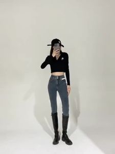 《1015》High Waist Black Denim Jeans Womens Slim Fit Elastic Pencil Pants Spring Autumn New Style Cotton Stretch Denim Trousers