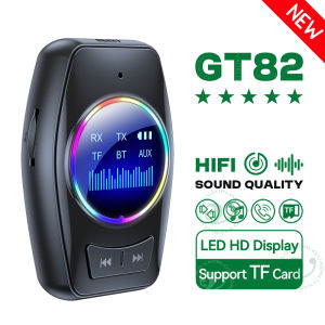 RGB Colorful Lights Bluetooth 5.4 Audio Transmitter Receiver LED Display Hifi Stereo Music Wireless Adapter With Mic 3.5MM AUX TF Card Play For TV PC Car Airplane Speaker