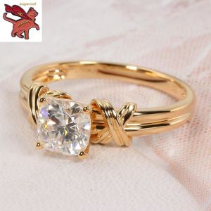 New Retro 14K Gold Ring Interwoven Pattern Point Diamond Ring Female Jewelry