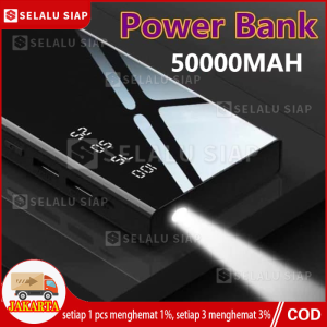 66W Powerbank 50000 mah Digital Display Super Fast Charging Kapasitas Besar LED Light  Robot Powerbank  Portable Charging Power bank Slim External Battery Full Mirror Charging Treasure  With LED Indikator