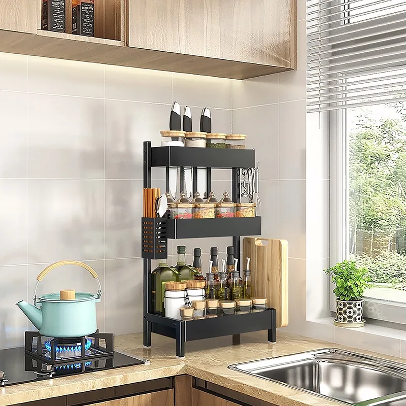 Kitchen Rack Triple Layer Stainless Steel Spice Racks Tool Carrier