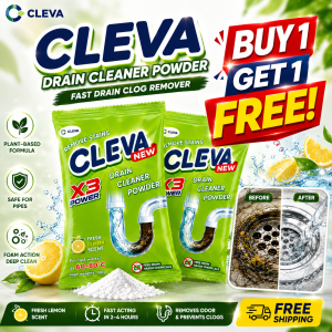 [BUY 1 GET 1] CLEVA Drain Cleaner Powder - Organic Waste Decomposer - Dissolves Hair and Food Residues - Effortlessly Unclogs - No Expensive Pros 100G