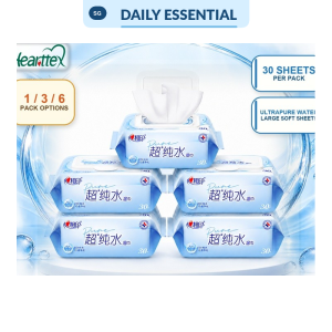 【DAILY ESSENTIAL】 【1/3/6Packs】心相印Hearttex Adult Wet Wipes 30 Sheets Ultrapure Water Large Moist Cleansing Wipes for