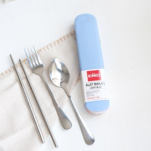 Promo SENDOK SET MODEL POLOS TEBEL HIGH QUALITY Sendok Garpu Sumpit set Stainless Steel 304 Food Grade BOX Souvenir Makan