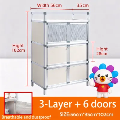 YOYO Beige Ivory Dish Storage Cabinet Kitchen Space Saver Aluminum Alloy Home Furniture Large Capacity Organizer Modern Dust Proof Sideboard Rack