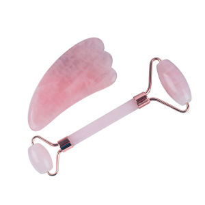 GURU SPA Beauty Tool Guasha Pink Crystal Roller Massager Gua Sha Rose Quartz Jade Natural Stone Gua Sha Scraping Massage Board Set