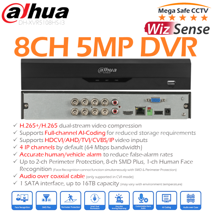Dahua DHXVR5108HSI3 8CH 5MPN/1080P Pentabrid Wizsense XVR/DVR, 1