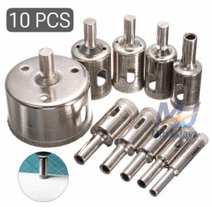 10 Pcs Set Mata Bor Kaca Granite Keramik Marmer Batu / Diamond Hole Saw Varian Ukuran
