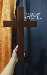 St. Benedict Crucifix 15.5 Inches | Catholic Wall Hanging Religious Decor | Home Blessing Protection Cross | Wooden Cross with Silver Figure | Height 40cm Width 4cm Thickness 2cm