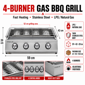 PANSON Stainless steel grill commercial barbecue gas smokeless grill stove outdoor multi-function grill BBQ