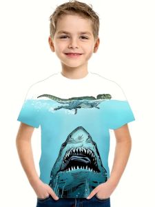 [Local Stock] VCC Summer Boys Clothes Breathable Elastic Comfortable Childrens T-Shirt Cartoon Shark Casual Cool Summer O-Neck T-Shirt for Boys
