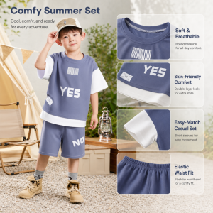 AILEBE Kids Sets Short Sleeve Top Shorts Set Soft Breathable Skin-Friendly Summer Wear Simple Stylish Design Easy To Match Unique Comfy Casual Outfit Pambahay OOTD For Baby Boys 0-5 Years