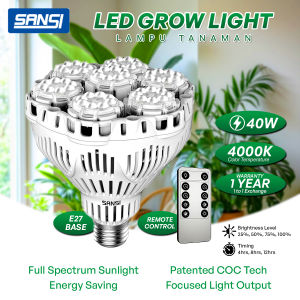 SANSI 40W LED Grow Light Bulb Daylight Full Spectrum Dimmable E27 With Remote Control Lampu Pokok Bunga