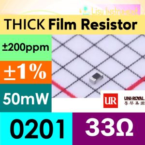 50 BUAH - 33Ω 0201 ±1% 50mW Thick Film Resistor SMD 25V ±1% ±200ppm/°C 33R  0201WMF330JTEE UNI-ROYAL - 50 BUAH