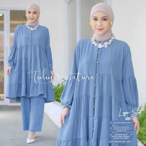 Tulus Signature Lega Set LD 110 / Oneset Wanita Muslim Setelan Celana & Long Tunik Bahan Crinkle Airflow Premium Polos Lengan Panjang Busui Friendly