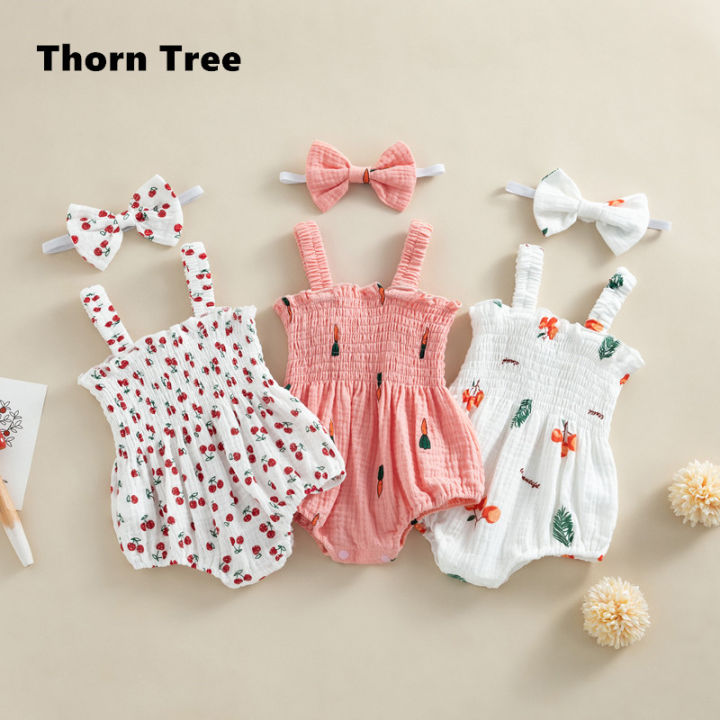 Thorn Tree 2Pcs Baby Girls Tie dye Sling Romper Sleeveless