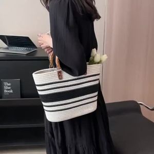 Special OfferLarge Capacity Straw Woven Handbag Womens Beach Tote Bag Fashionable Cotton Bucket Shape Handbag Daily Match Summer 2026kk5