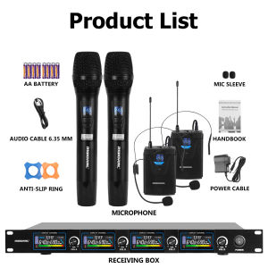 Wireless Microphone Karaoke Dual UHF Handheld Microphones Heavy Duty Cordless 4 8 Wireless Metal Mics Work Range 100m / 328ft Meeting Conferences Public Speaking events