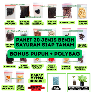 PAKET KOMPLIT 20 Macam Benih Sayuran Unggul BONUS PUPUK POLYBAG Siap TANAM Hidroponik Souvenir