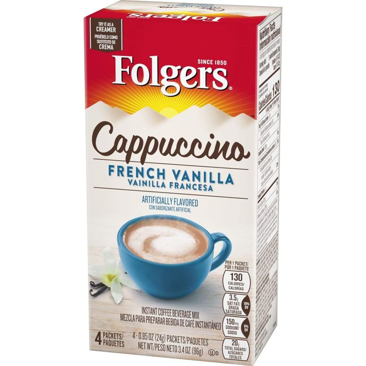 Folgers Cappuccino French Vanilla Instant Coffee Beverage Mix, 4 Single Serve Packets Lazada PH