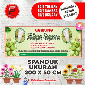 Spanduk es kelapa muda / Banner Es Kelapa / Spanduk Warung es kelapa / Banner Es kelapa Segar/ Spanduk Ukuran 200x50 cm Bisa COD