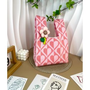 Womens Knot Wrist Bag Handmade Knitted Bag Portable Mini Striped Tote Bucket Phone Bags Large Capacity Autumn Winter Handbags