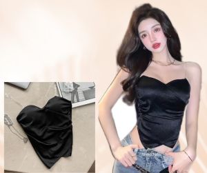 ICEBRA. CC เสื้อแฟชั่น เสื้อเกาะอก ผ้าซาติน ทรงรัดรูป เรียบหรู ดูแพง รหัส 1890 ICEBRA