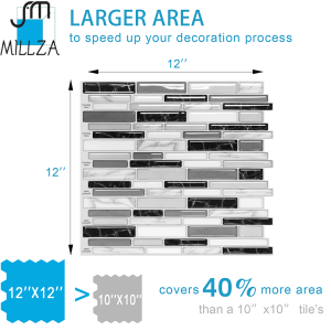 MILLZA 3D Kitchen Wallpaper DIY Wall Tiles Sticker Waterproof 12x12in Self-Adhesive Luxury Peel and Stick Tile Backsplash For Bathroom