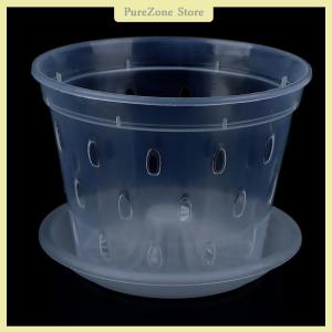 [PureZone] 1Pc Flowerpot Garden Planter Drainage Pots with Holes Transparent Orchid Baskets Plastic Breathable Flower Pots Accessories