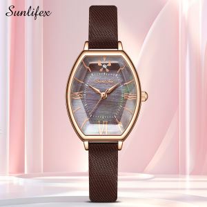 Sunlifex Jam Tangan Wanita Mode Elegan Luxury Bisnis Persegi Dial Tali Kulit Jam Tangan Cewek