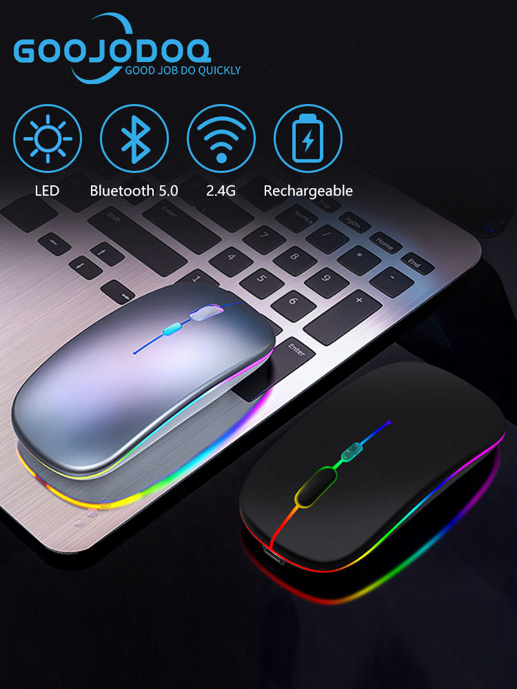 GOOJODOQ case RGB LED backlit wireless Bluetooth charging gaming mouse, USB laptop, ergonomic design. 