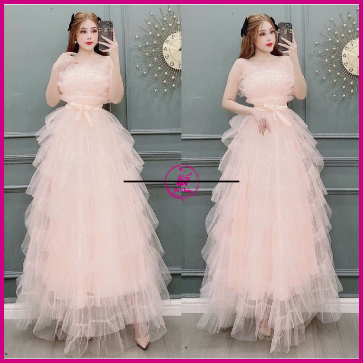 Mesh Floor Luxury 2-Line Dress - Maxi Lightweight Suitable for Beach Travel Du Thien Shop