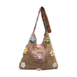 Crochet Shoulder Bag Womens Lightweight Knitted Beach Bag Crossbody Purse With Bohemian Embroidery And Long Strap